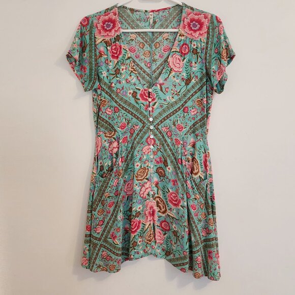 Spell & the Gypsy Turquoise Babushka Playdress Short Mini Play Dress Small b101 - Picture 2 of 10